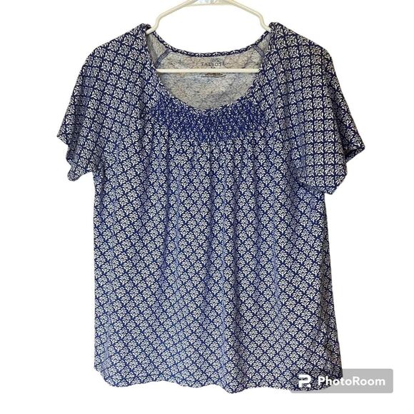 Talbots Short Sleeve Linen and Cotton Top‎ with Ruched Detail Size X - Picture 1 of 9